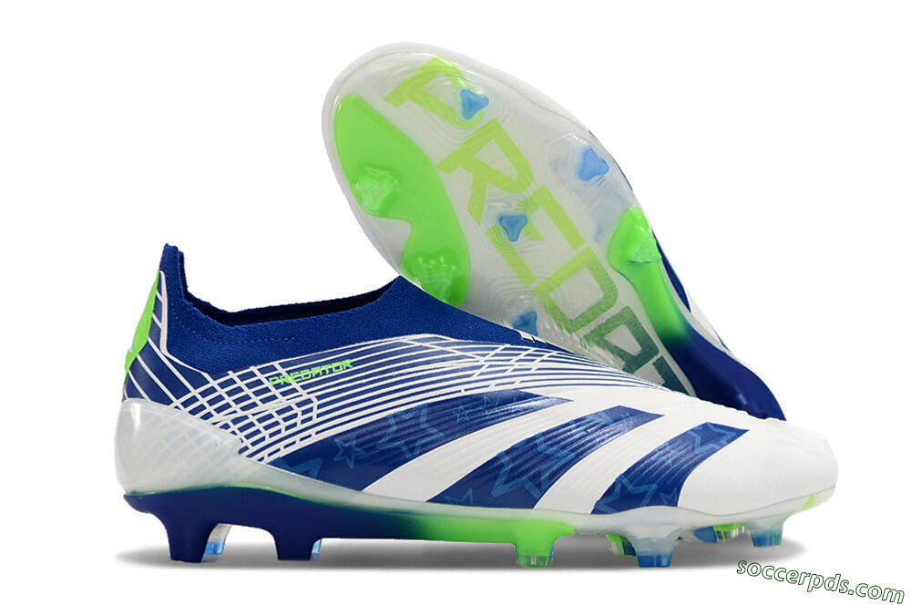 Adidas Predator+ 24 Elite Laceless FG Low-Tops Football Boots - White/Blue/Yellow 1