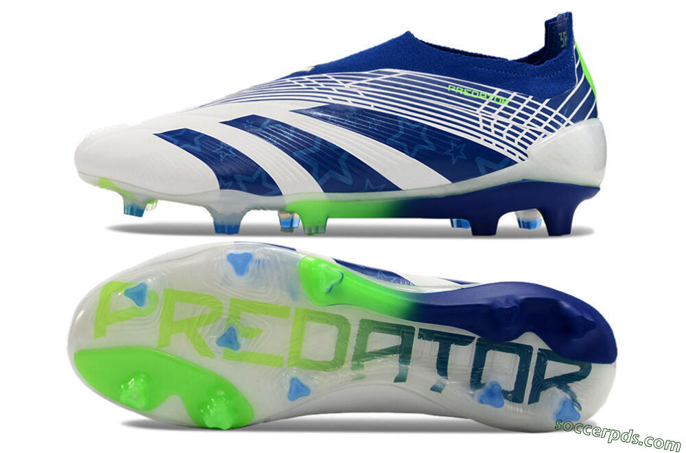 Adidas Predator+ 24 Elite Laceless FG Low-Tops Football Boots - White/Blue/Yellow 0