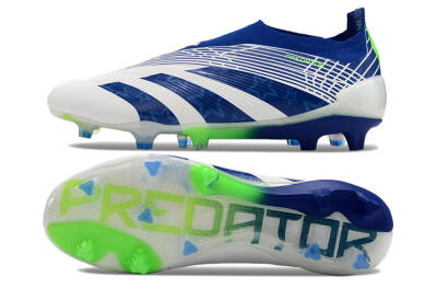 Adidas Predator+ 24 Elite Laceless FG Low-Tops Football Boots - White/Blue/Yellow