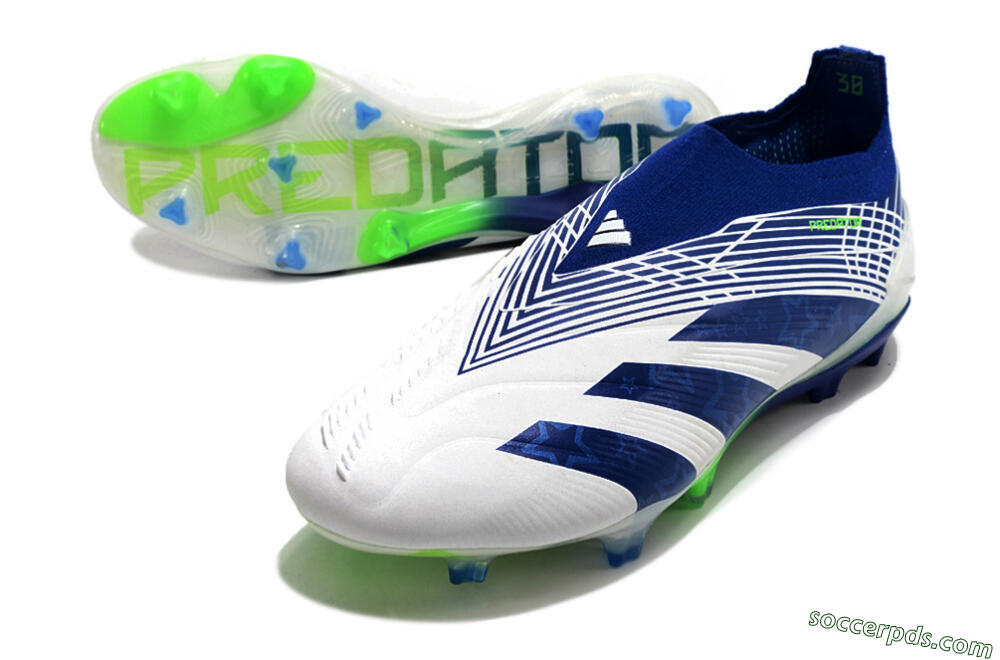 Adidas Predator+ 24 Elite Laceless FG Low-Tops Football Boots - White/Blue/Yellow 3