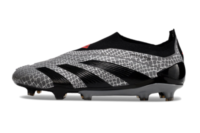 Adidas Predator+ 24 Elite Laceless FG Low-Tops Football Boots - Grey/Black/Red