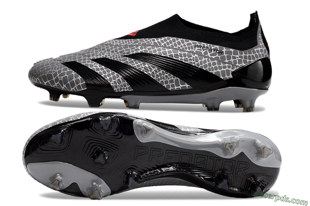 Adidas Predator+ 24 Elite Laceless FG Low-Tops Football Boots - Grey/Black/Red 0