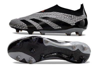 Adidas Predator+ 24 Elite Laceless FG Low-Tops Football Boots - Grey/Black/Red