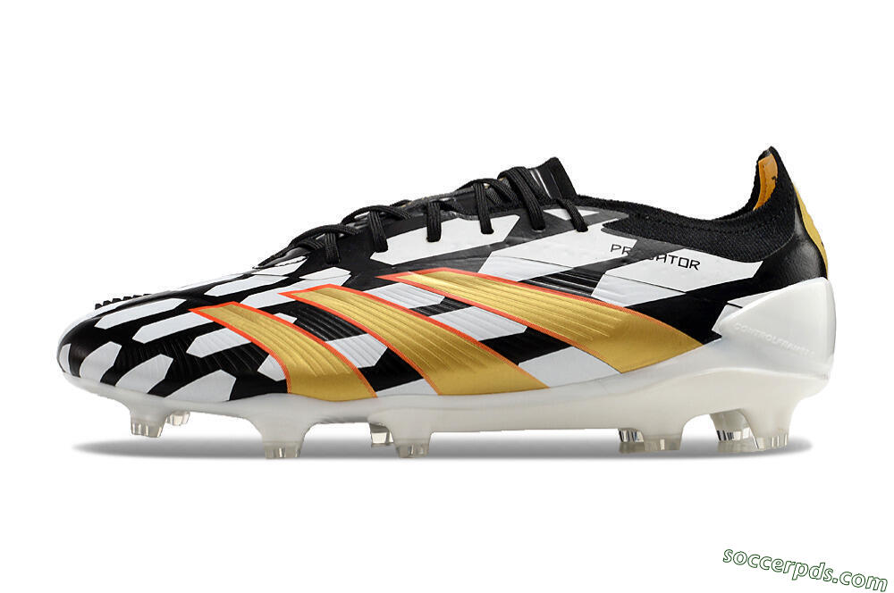 Adidas Predator 24 Elite FG Low-Tops Football Boots - White/Black/Gold 2