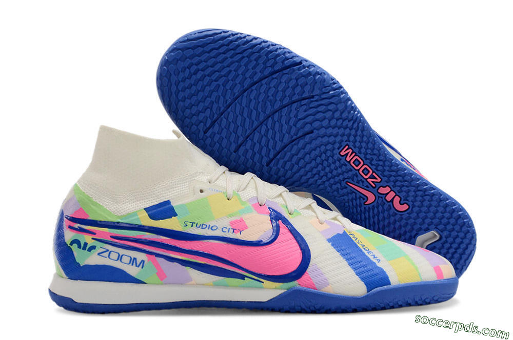 Nike Air Zoom Mercurial Superfly 9 Elite IC High-Tops Football Shoes - White/Blue/Pink/Yellow 1