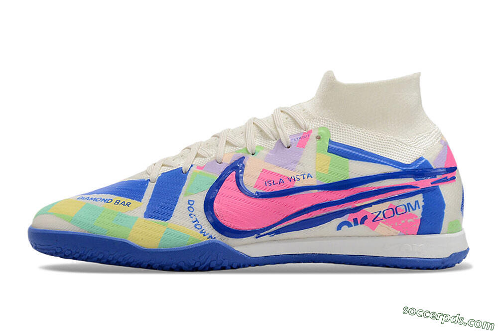 Nike Air Zoom Mercurial Superfly 9 Elite IC High-Tops Football Shoes - White/Blue/Pink/Yellow 2