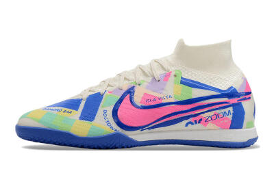 Nike Air Zoom Mercurial Superfly 9 Elite IC High-Tops Football Shoes - White/Blue/Pink/Yellow