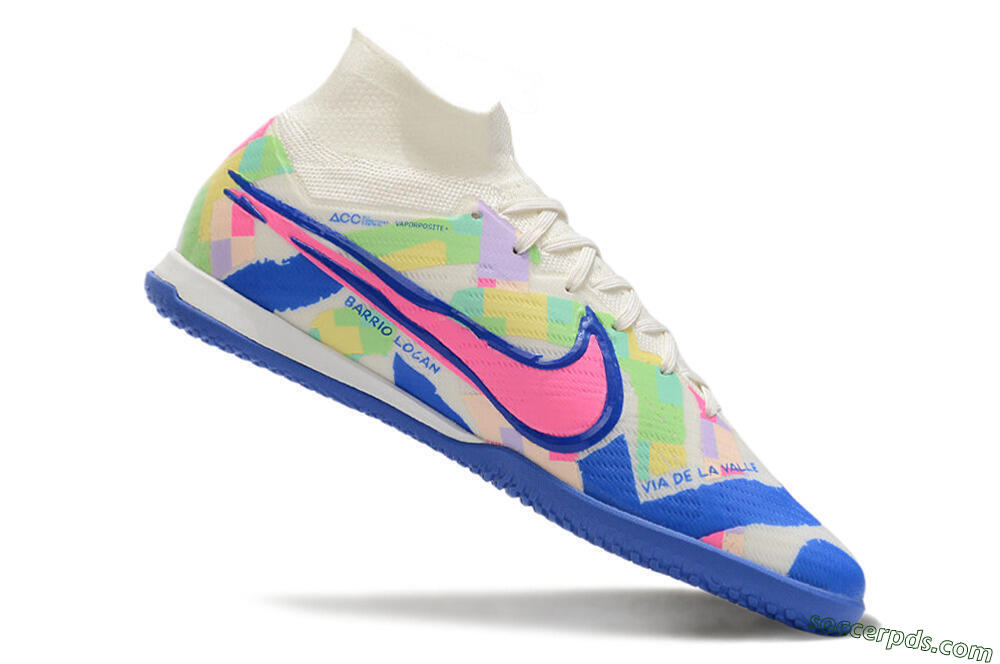 Nike Air Zoom Mercurial Superfly 9 Elite IC High-Tops Football Shoes - White/Blue/Pink/Yellow 4