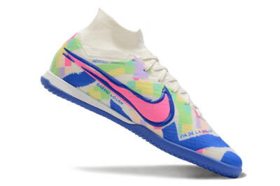 Nike Air Zoom Mercurial Superfly 9 Elite IC High-Tops Football Shoes - White/Blue/Pink/Yellow