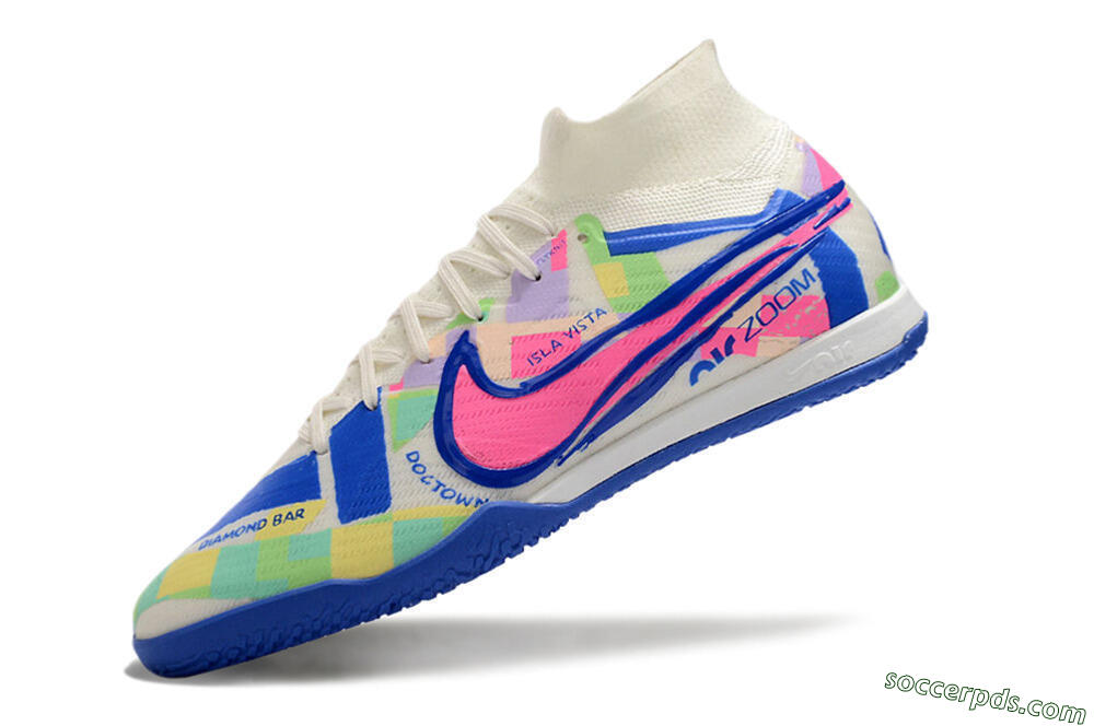 Nike Air Zoom Mercurial Superfly 9 Elite IC High-Tops Football Shoes - White/Blue/Pink/Yellow 5