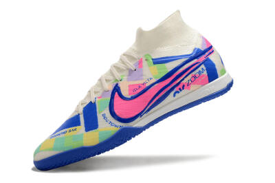 Nike Air Zoom Mercurial Superfly 9 Elite IC High-Tops Football Shoes - White/Blue/Pink/Yellow