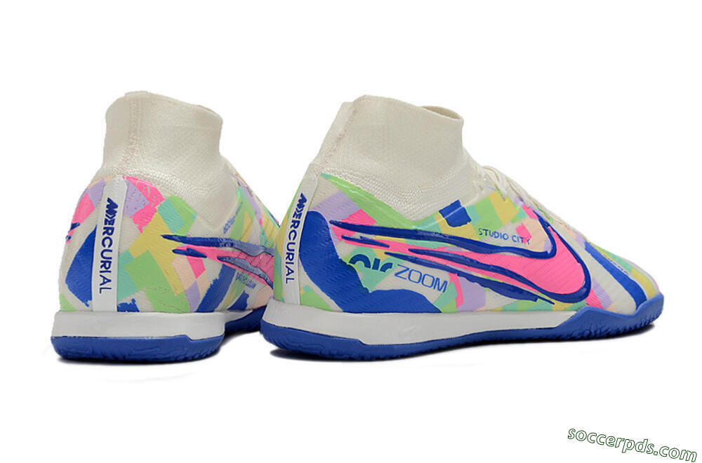 Nike Air Zoom Mercurial Superfly 9 Elite IC High-Tops Football Shoes - White/Blue/Pink/Yellow 6
