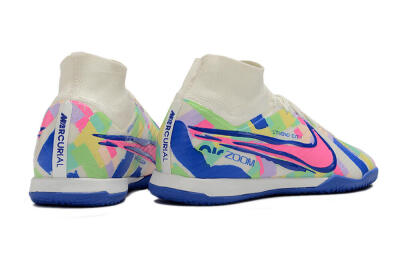 Nike Air Zoom Mercurial Superfly 9 Elite IC High-Tops Football Shoes - White/Blue/Pink/Yellow