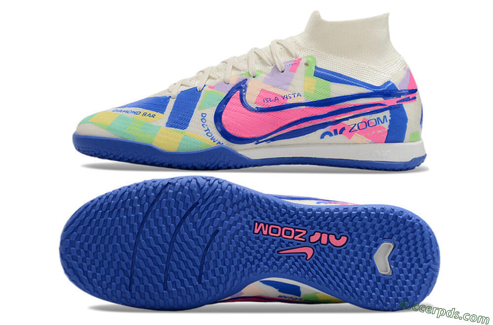 Nike Air Zoom Mercurial Superfly 9 Elite IC High-Tops Football Shoes - White/Blue/Pink/Yellow 0