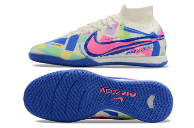 Nike Air Zoom Mercurial Superfly 9 Elite IC High-Tops Football Shoes - White/Blue/Pink/Yellow