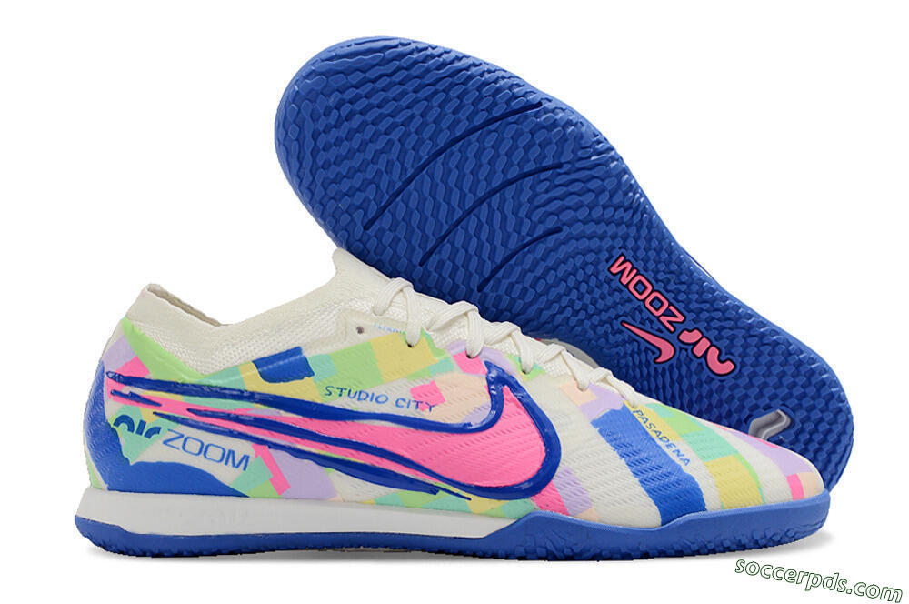 Nike Air Zoom Mercurial Vapor 15 Elite IC Low-Tops Football Shoes - White/Blue/Pink/Yellow 1