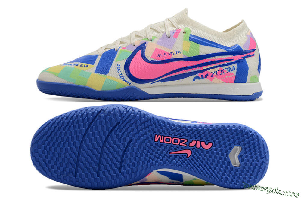 Nike Air Zoom Mercurial Vapor 15 Elite IC Low-Tops Football Shoes - White/Blue/Pink/Yellow 0