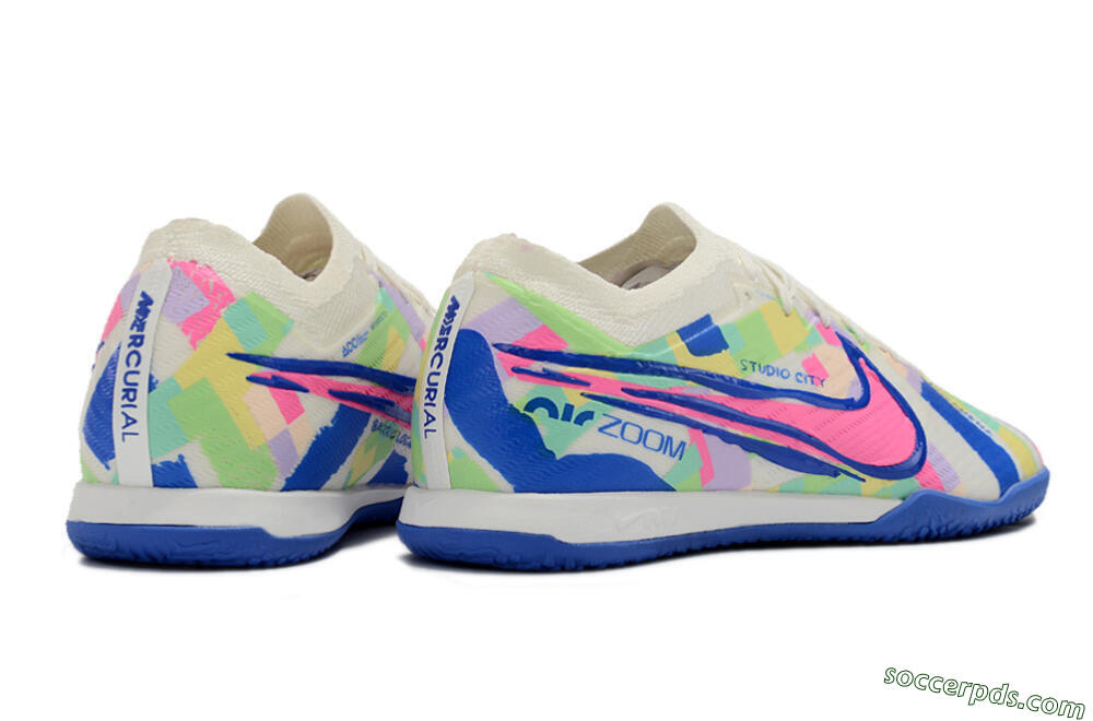 Nike Air Zoom Mercurial Vapor 15 Elite IC Low-Tops Football Shoes - White/Blue/Pink/Yellow 6