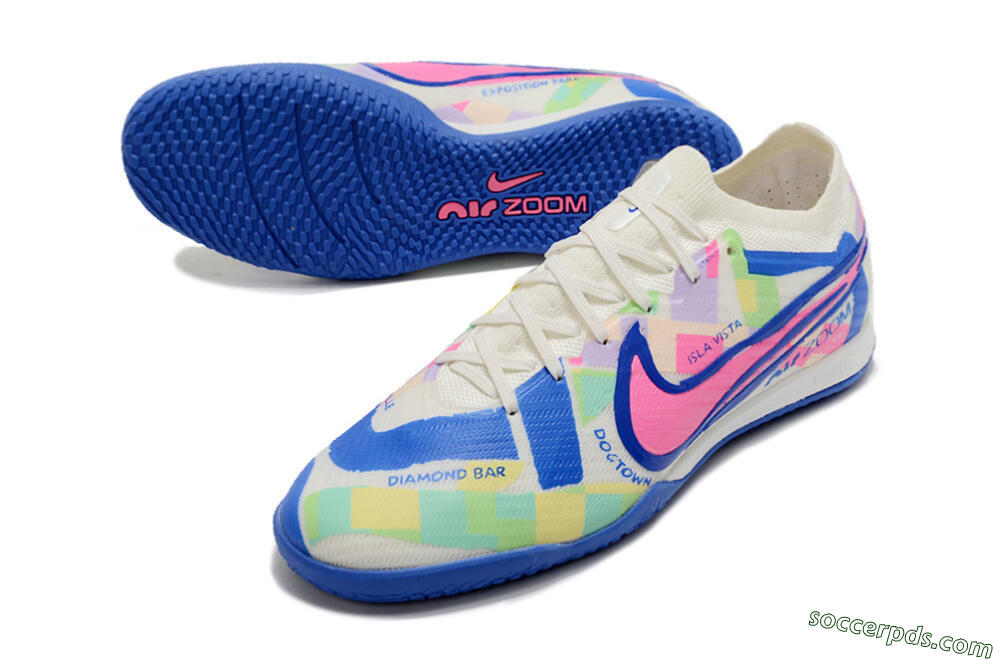 Nike Air Zoom Mercurial Vapor 15 Elite IC Low-Tops Football Shoes - White/Blue/Pink/Yellow 3