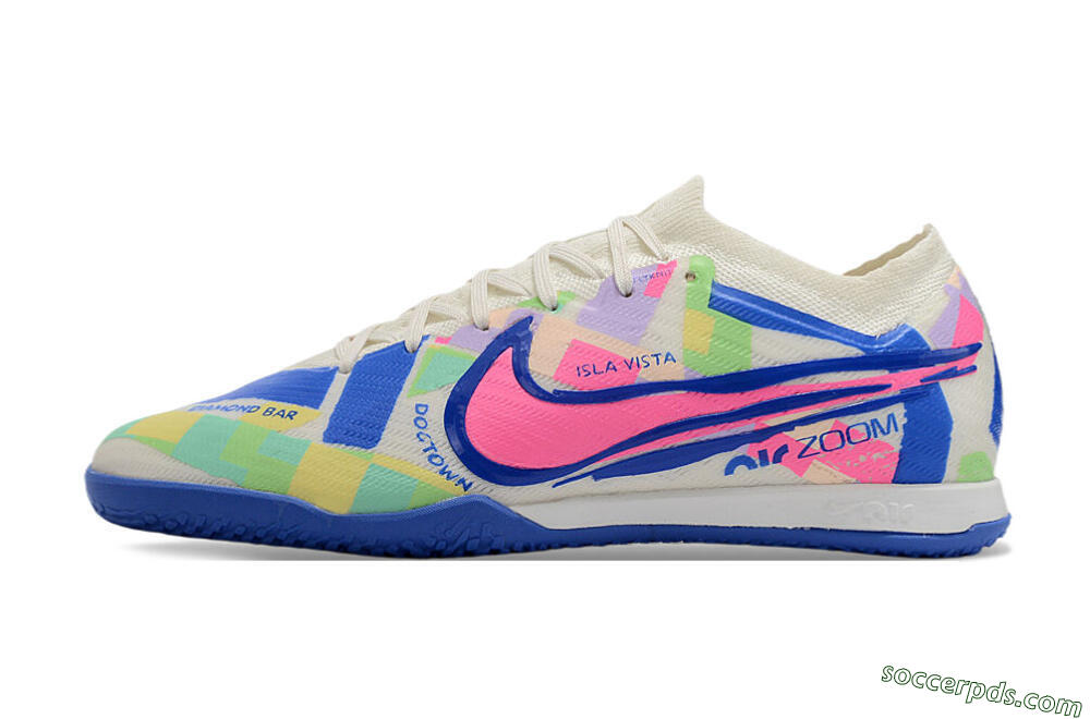 Nike Air Zoom Mercurial Vapor 15 Elite IC Low-Tops Football Shoes - White/Blue/Pink/Yellow 2