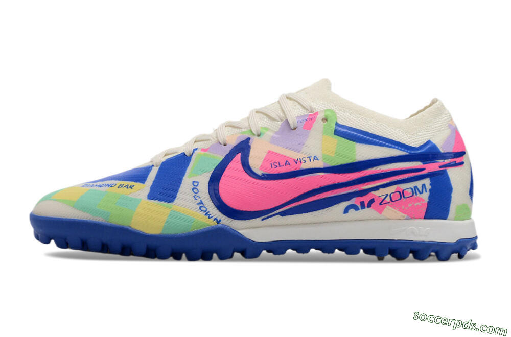 Nike Air Zoom Mercurial Vapor 15 Elite TF Low-Tops Football Shoes - White/Blue/Pink/Yellow 2