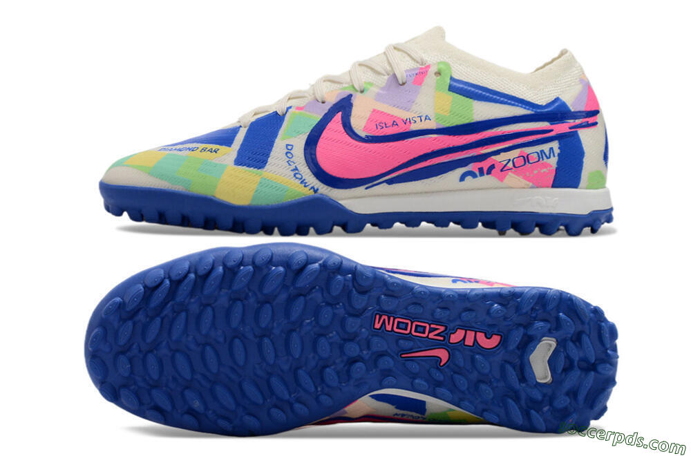 Nike Air Zoom Mercurial Vapor 15 Elite TF Low-Tops Football Shoes - White/Blue/Pink/Yellow 0