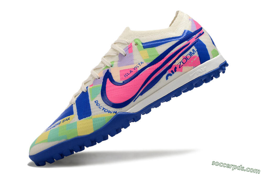Nike Air Zoom Mercurial Vapor 15 Elite TF Low-Tops Football Shoes - White/Blue/Pink/Yellow 5
