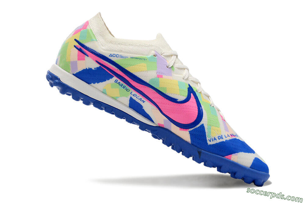 Nike Air Zoom Mercurial Vapor 15 Elite TF Low-Tops Football Shoes - White/Blue/Pink/Yellow 4