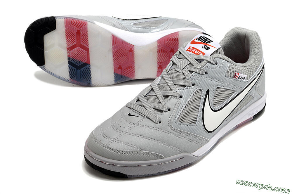 Supre x Nike SB Gato IC Low-Tops Football Shoes - Grey/White/Red/Black 3