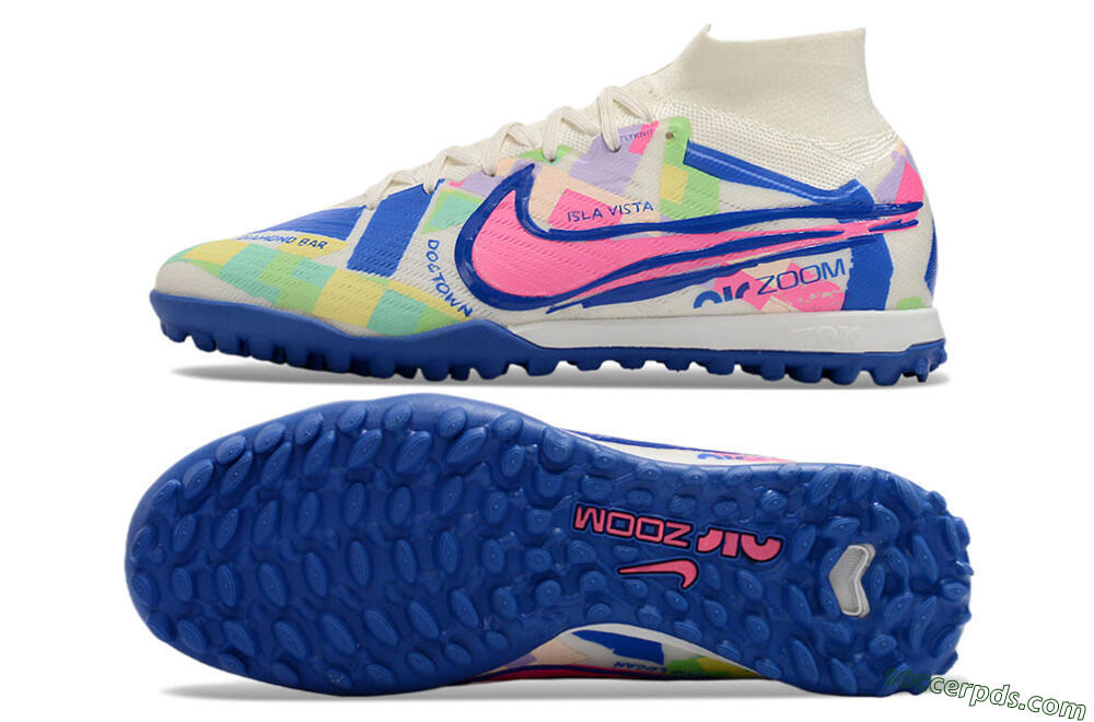Nike Air Zoom Mercurial Superfly 9 Elite TF High-Tops Football Shoes - White/Rainbow 0