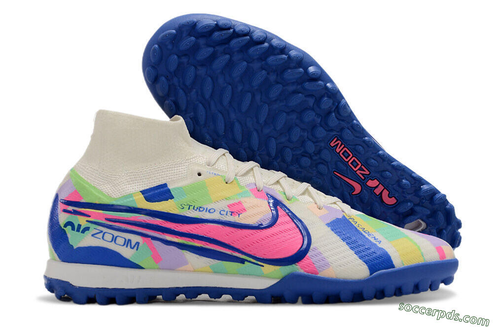 Nike Air Zoom Mercurial Superfly 9 Elite TF High-Tops Football Shoes - White/Rainbow 1