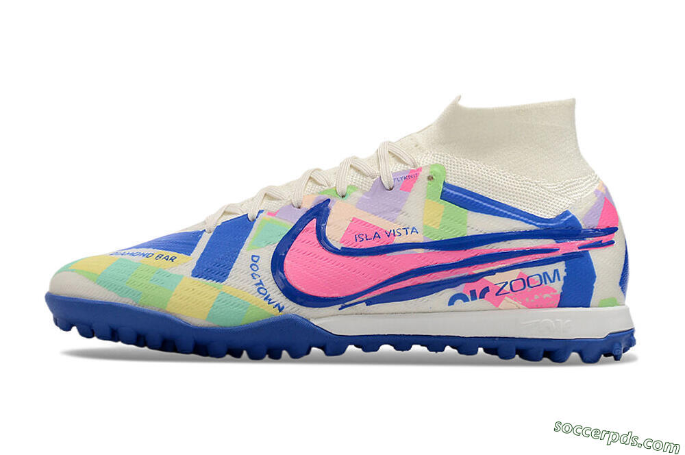 Nike Air Zoom Mercurial Superfly 9 Elite TF High-Tops Football Shoes - White/Rainbow 2