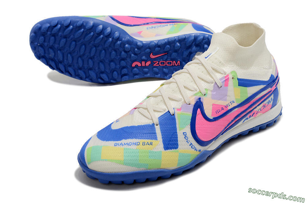 Nike Air Zoom Mercurial Superfly 9 Elite TF High-Tops Football Shoes - White/Rainbow 3