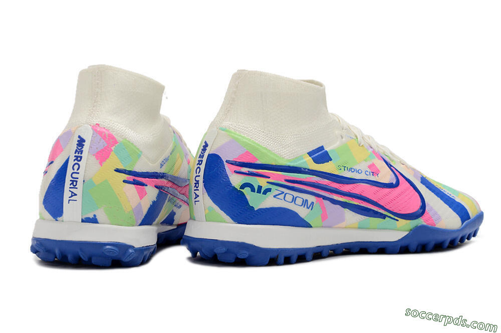 Nike Air Zoom Mercurial Superfly 9 Elite TF High-Tops Football Shoes - White/Rainbow 6