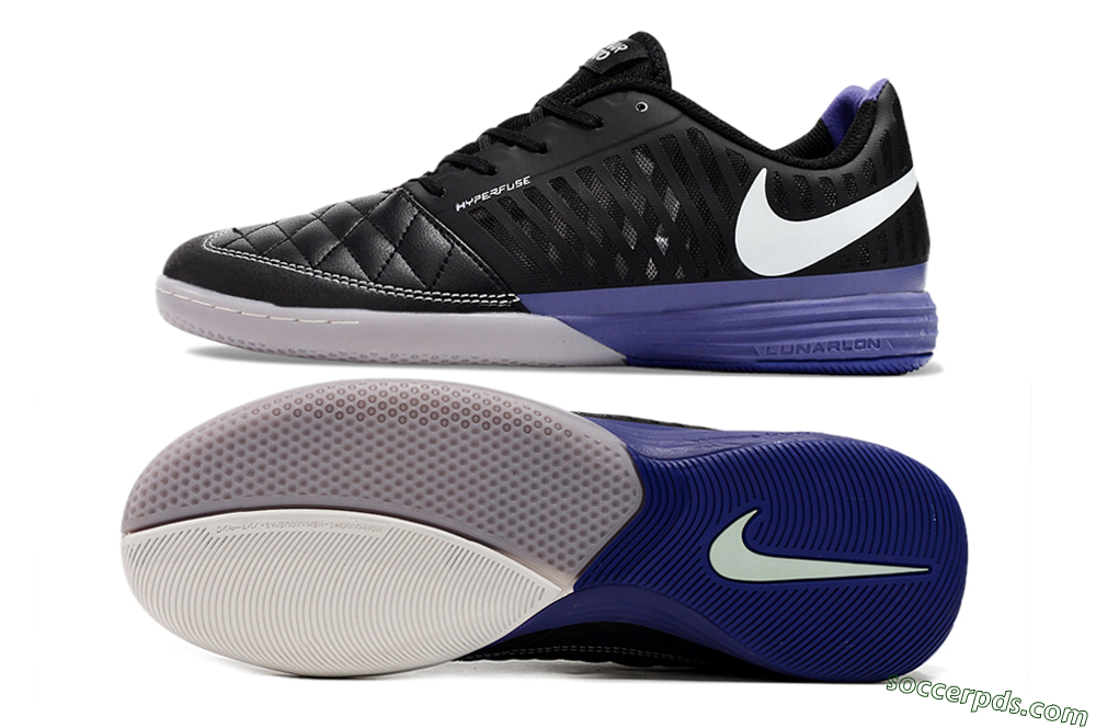 Nike Lunar Gato 2 IC Low-Tops Football Shoes - Black/White/Purple 0