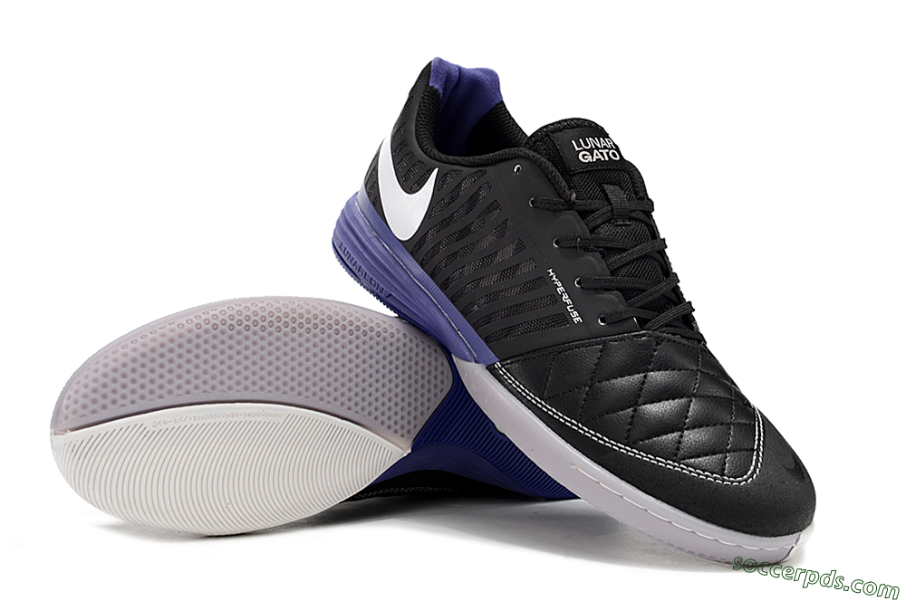 Nike Lunar Gato 2 IC Low-Tops Football Shoes - Black/White/Purple 3