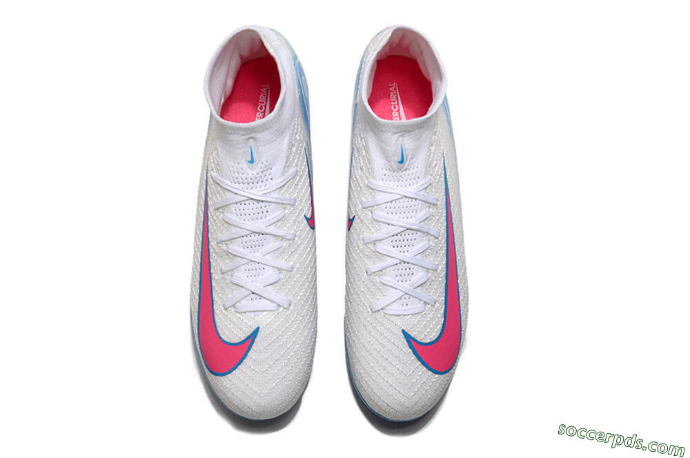 Nike Air Zoom Mercurial Superfly 10 Elite AG High-Tops Football Boots - White/Pink/Blue 4