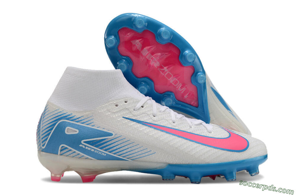 Nike Air Zoom Mercurial Superfly 10 Elite AG High-Tops Football Boots - White/Pink/Blue 1