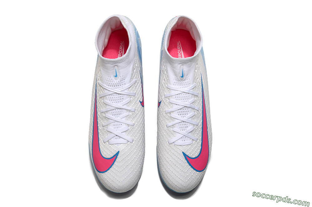 Nike Air Zoom Mercurial Superfly 10 Elite TF High-Tops Football Shoes - White/Pink/Blue 4