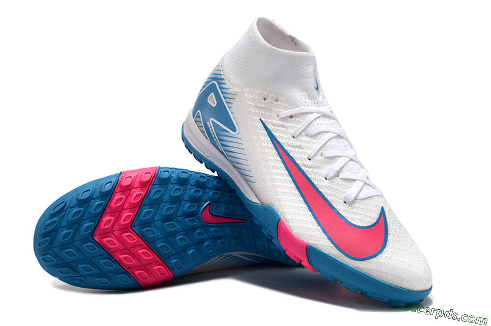 Nike Air Zoom Mercurial Superfly 10 Elite TF High-Tops Football Shoes - White/Pink/Blue 3