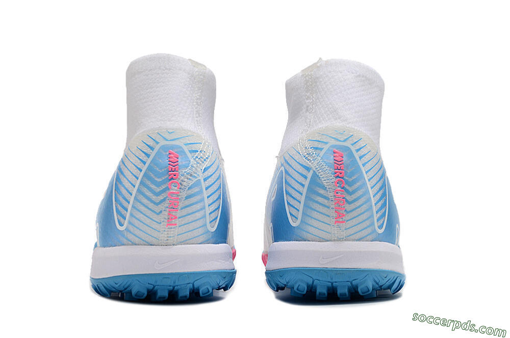 Nike Air Zoom Mercurial Superfly 10 Elite TF High-Tops Football Shoes - White/Pink/Blue 5
