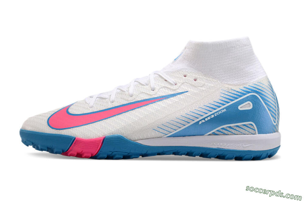 Nike Air Zoom Mercurial Superfly 10 Elite TF High-Tops Football Shoes - White/Pink/Blue 2