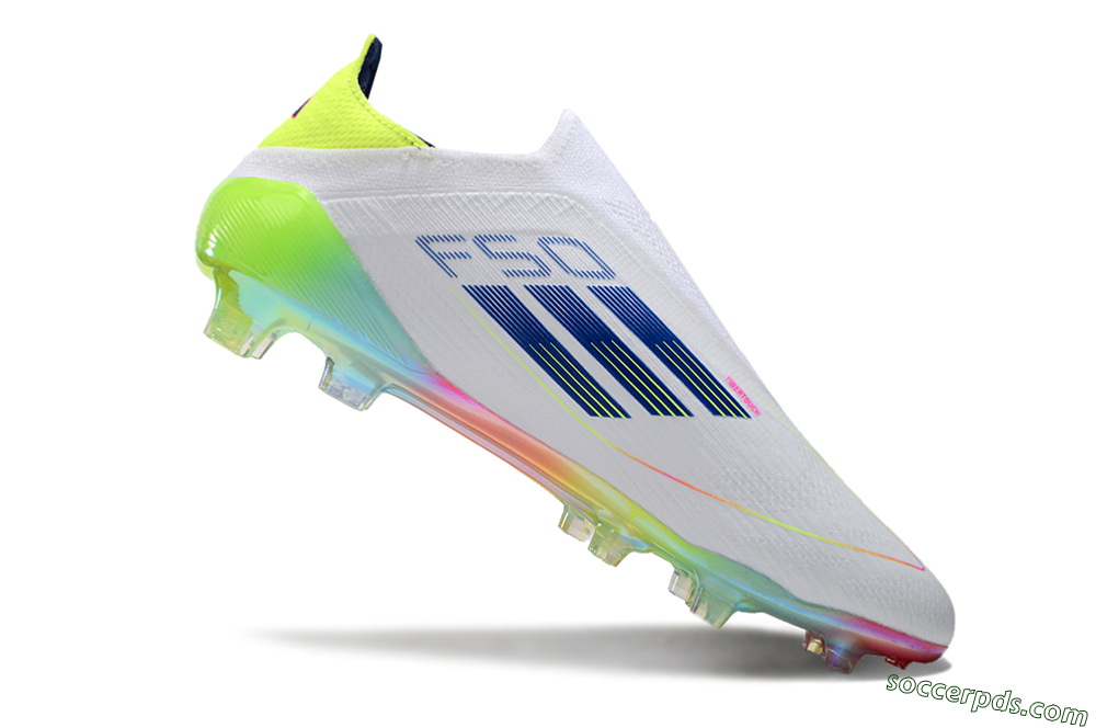 Adidas F50 Elite Laceless FG Low-Tops Football Boots - White/Blue/Pink/Yellow 4