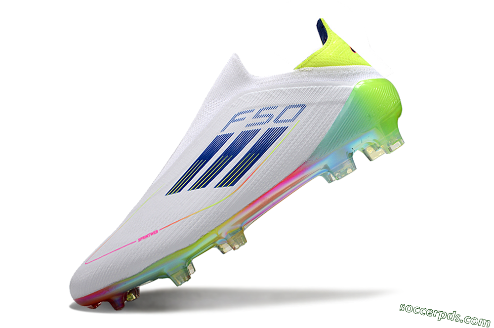 Adidas F50 Elite Laceless FG Low-Tops Football Boots - White/Blue/Pink/Yellow 5