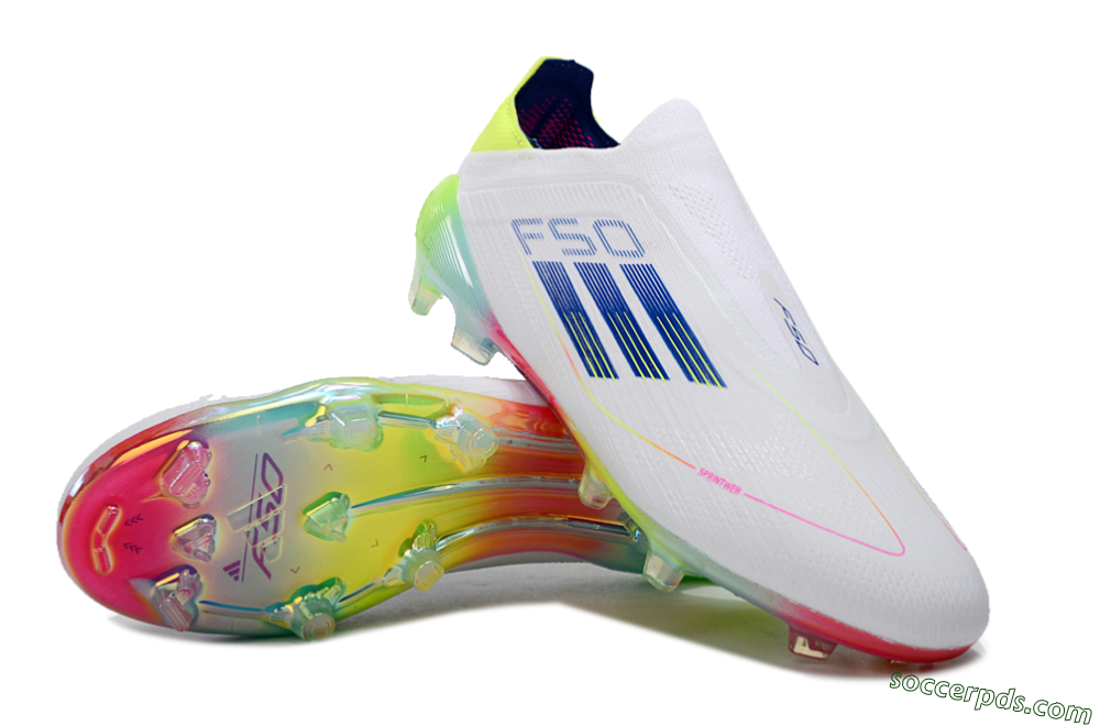 Adidas F50 Elite Laceless FG Low-Tops Football Boots - White/Blue/Pink/Yellow 3