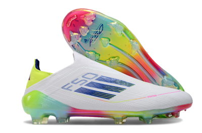 Adidas F50 Elite Laceless FG Low-Tops Football Boots - White/Blue/Pink/Yellow