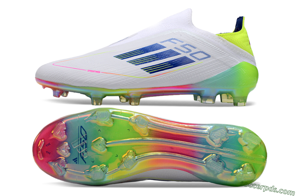 Adidas F50 Elite Laceless FG Low-Tops Football Boots - White/Blue/Pink/Yellow 0