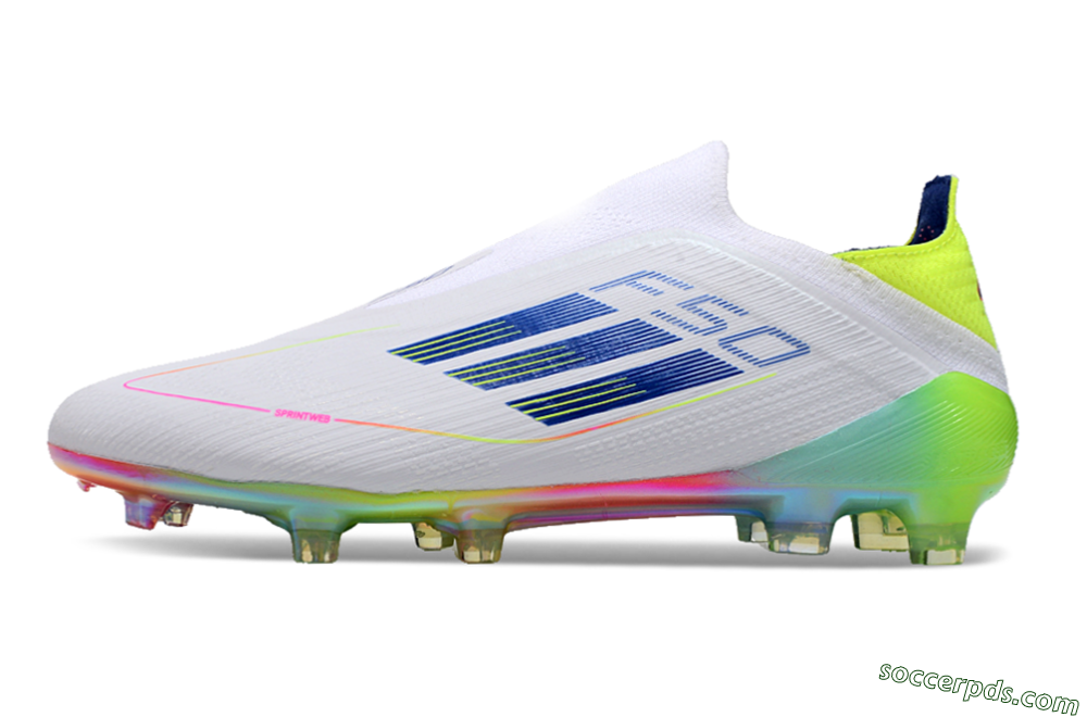 Adidas F50 Elite Laceless FG Low-Tops Football Boots - White/Blue/Pink/Yellow 2