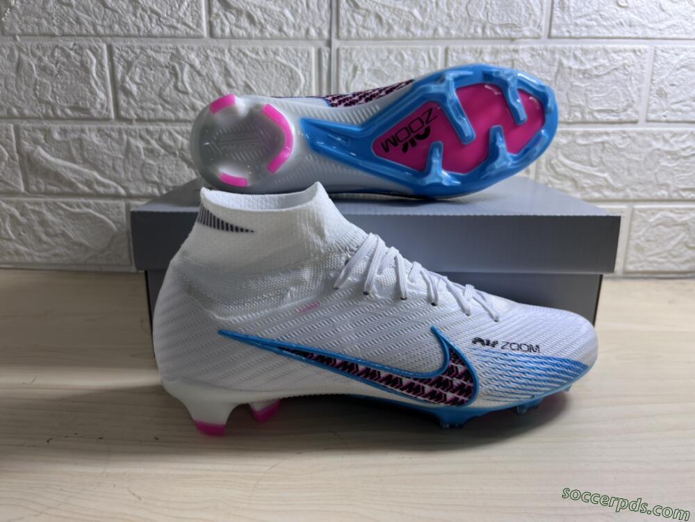 Nike Air Zoom Mercurial Superfly 9 Elite FG High-Tops Football Boots - White/Blue/Pink