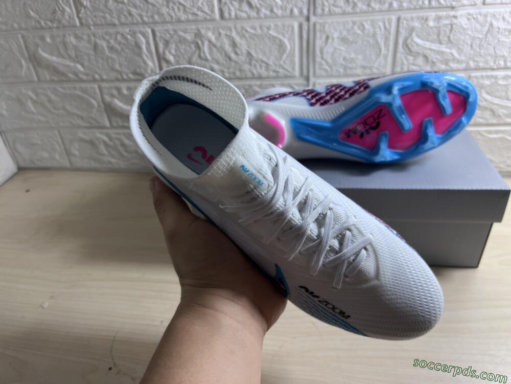 Nike Air Zoom Mercurial Superfly 9 Elite FG High-Tops Football Boots - White/Blue/Pink